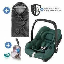 Discount 🥰 Maxi-Cosi Babyschale CabrioFix i-Size ab Geburt-15 Monate (40-75 cm) inkl. Einschlagdecke & Schnullerbox - Essential Green - Collection 2022 👍